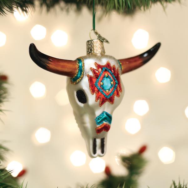 Old World Christmas Southwestern Steer Skull Ornament - hand-blown glass Christmas tree ornament