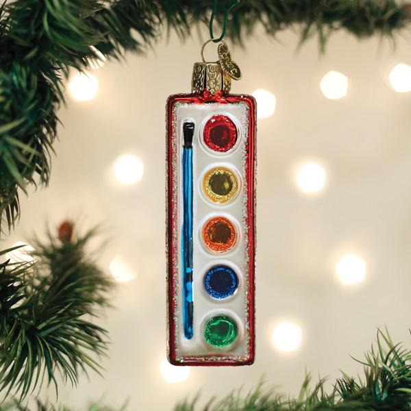 Old World Christmas Watercolor Palette Ornament - hand-blown glass Christmas tree ornament