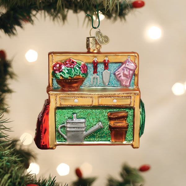 Old World Christmas Potting Bench Ornament - hand-blown glass Christmas tree ornament