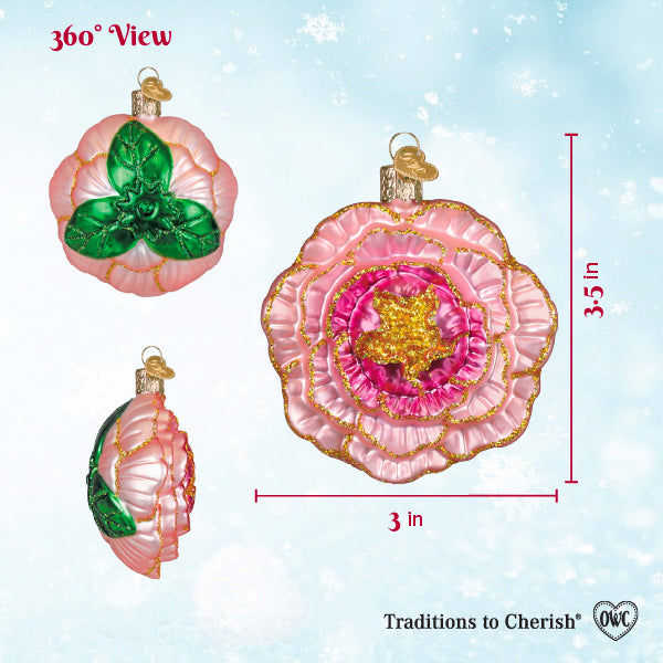 Old World Christmas Peony Ornament - hand-blown glass Christmas tree ornament (view 6)