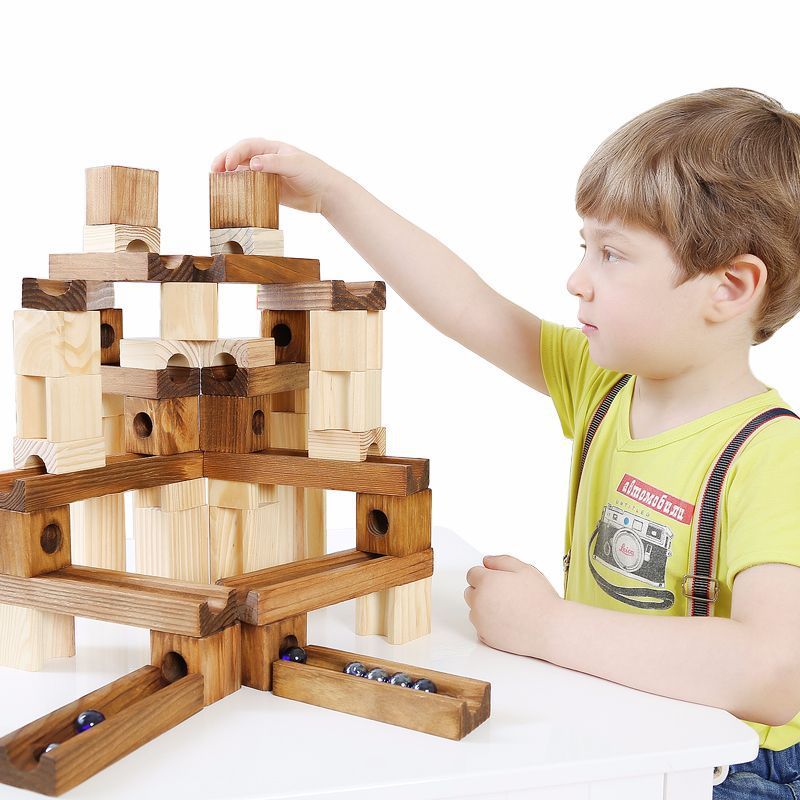 Wood Marbles Building Run Maze Ball Blocks Rollercoaster Style Construction Educational Toys For Children Kids Gifts - Cindi Book