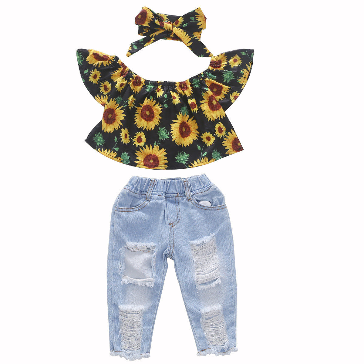 Broken Holes Pants Headscarf Three-piece Set - Cindi Book