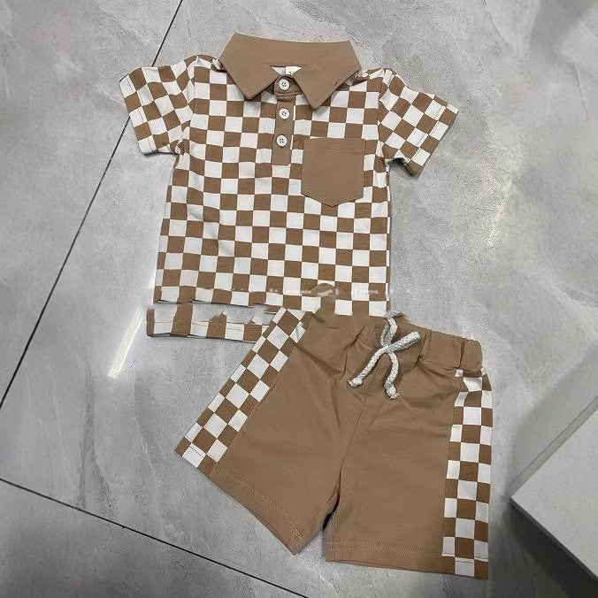 Boys' Checkered Lapel Shorts Suit - Cindi Book