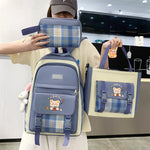 Large Capacity High School Plaid Three-piece Set Junior High School Student Elementary School Studebt Backpack - Cindi Book
