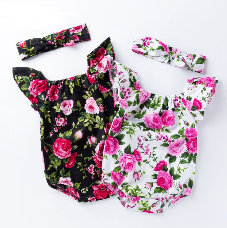 Children's wear, baby, cotton, baby, baby print, small flying sleeves, romper - Cindi Book