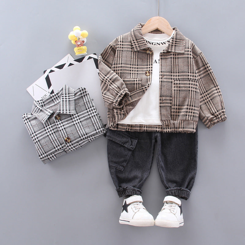 Baby boy long sleeve plaid suit - Cindi Book