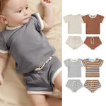 Children's Shorts Sunken Stripe Two-piece Set - Cindi Book