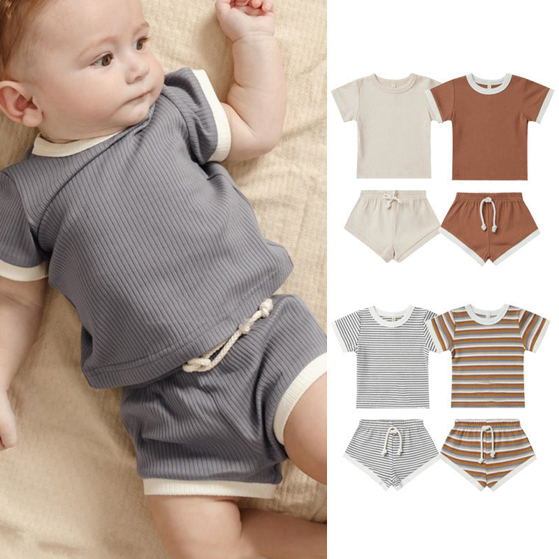 Children's Shorts Sunken Stripe Two-piece Set - Cindi Book