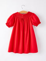 Rylee Faith Designs - Girls Bow Smocking Embroidered Red Dress - alternate view 4