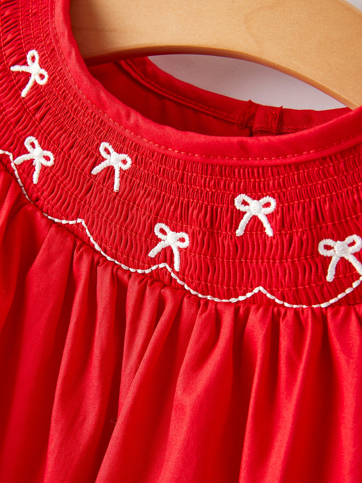 Rylee Faith Designs - Girls Bow Smocking Embroidered Red Dress - alternate view 7