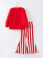 Rylee Faith Designs - Christmas “MERRY” Applique Girls Striped Bell-bottom Pants Outfit Set - alternate view 2