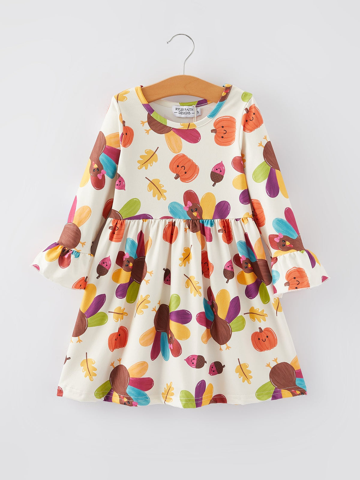 Rylee Faith Designs - Thanksgiving Turkey Print Girls Dress - alternate view 6