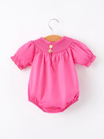Rylee Faith Designs - Girls Bow Smocking Embroidery Hot Pink Romper - alternate view 2