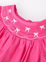 Rylee Faith Designs - Girls Bow Smocking Embroidery Hot Pink Romper - alternate view 3