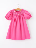 Rylee Faith Designs - Girls Bow Smocking Embroidery Hot Pink Dress