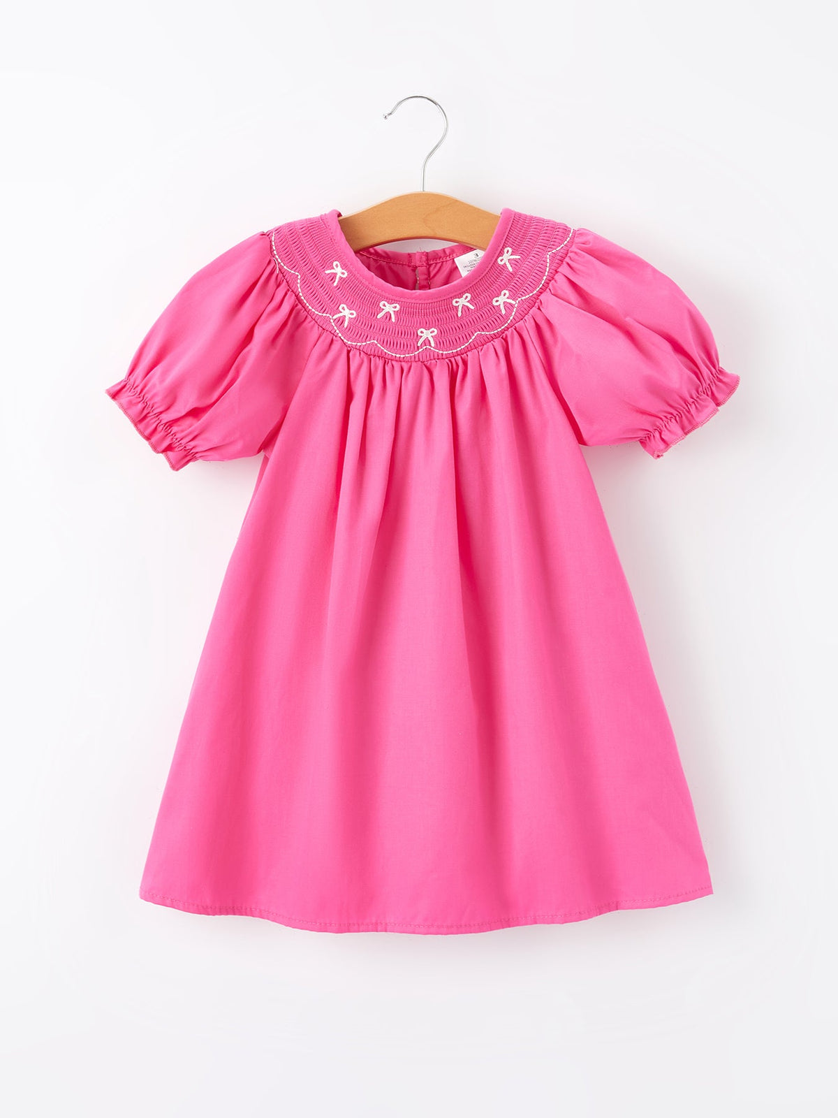Rylee Faith Designs - Girls Bow Smocking Embroidery Hot Pink Dress