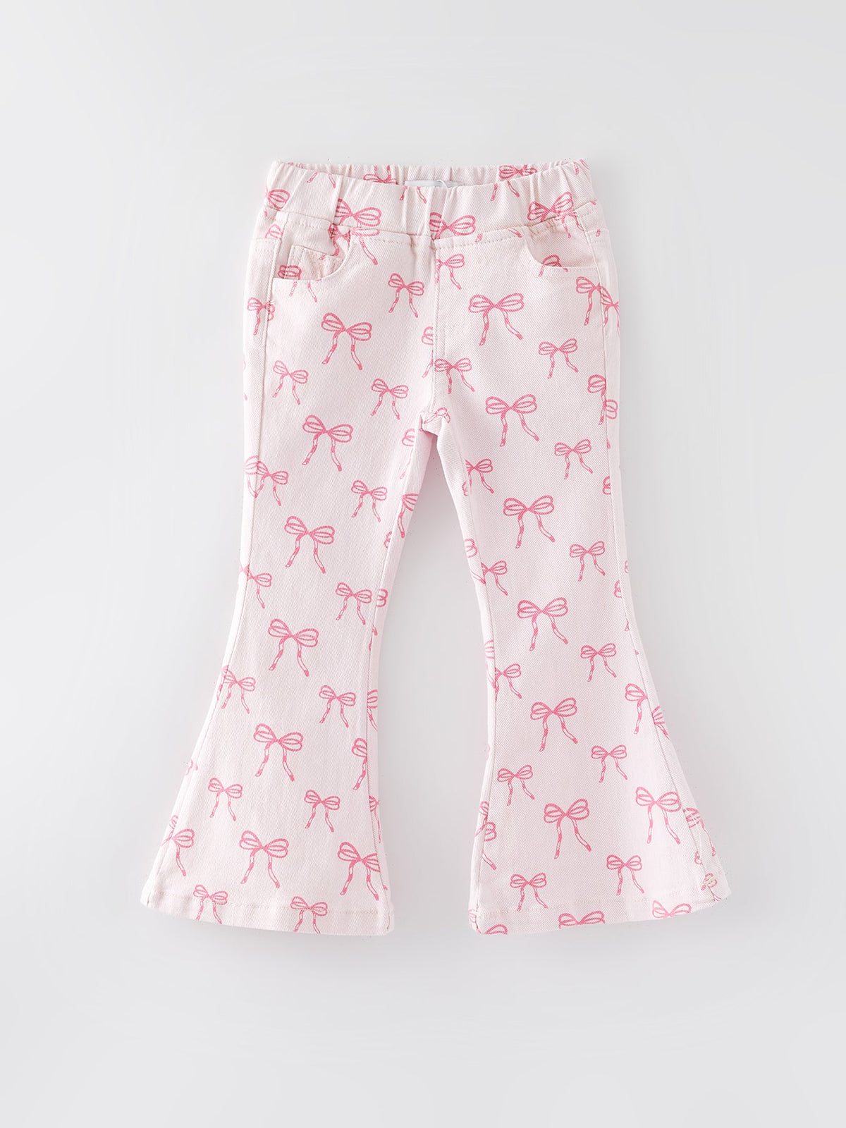 Rylee Faith Designs - Fall Girls Pink Bow Print Elastic Flared Jeans Denim pant
