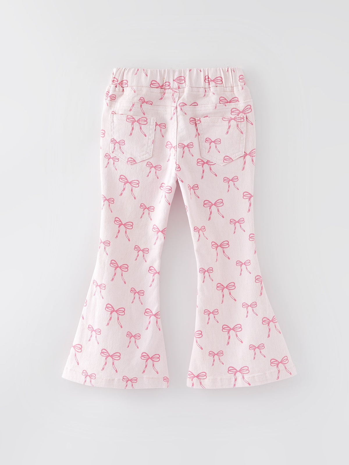 Rylee Faith Designs - Fall Girls Pink Bow Print Elastic Flared Jeans Denim pant - alternate view 2
