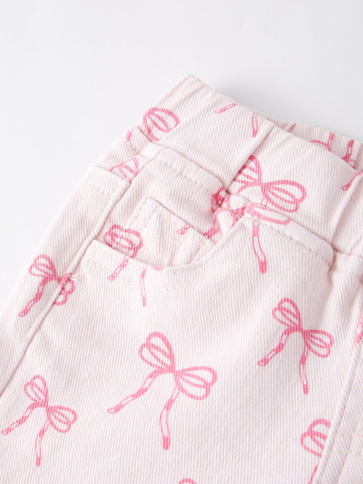 Rylee Faith Designs - Fall Girls Pink Bow Print Elastic Flared Jeans Denim pant - alternate view 3
