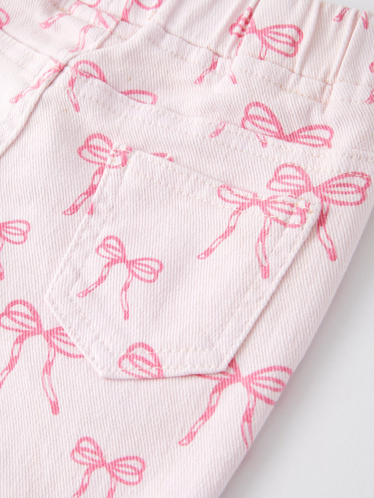 Rylee Faith Designs - Fall Girls Pink Bow Print Elastic Flared Jeans Denim pant - alternate view 4
