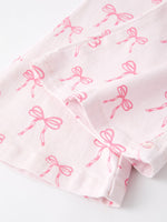 Rylee Faith Designs - Fall Girls Pink Bow Print Elastic Flared Jeans Denim pant - alternate view 5