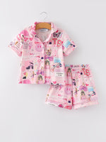 Rylee Faith Designs - Pink TS Lapel Button Short Sleeve Shorts Pajama Set - alternate view 4