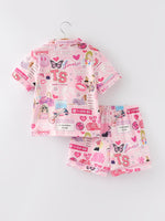 Rylee Faith Designs - Pink TS Lapel Button Short Sleeve Shorts Pajama Set - alternate view 6
