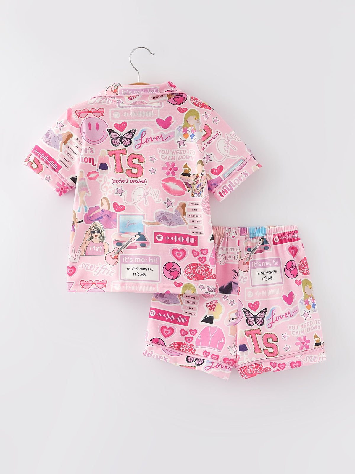 Rylee Faith Designs - Pink TS Lapel Button Short Sleeve Shorts Pajama Set - alternate view 6