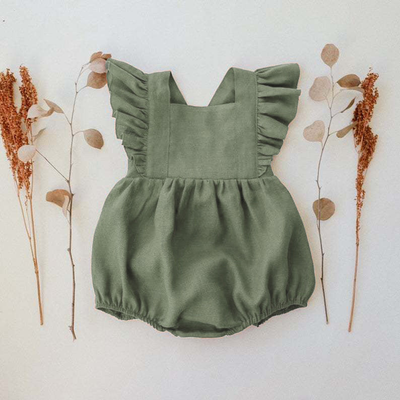 Baby Cotton And Linen Summer Strap One Piece Suit - Cindi Book