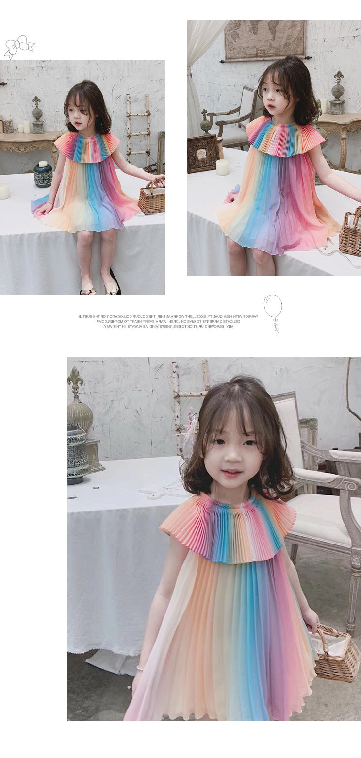 Girl's Rainbow Pleated Princess Dress - Cindi Book