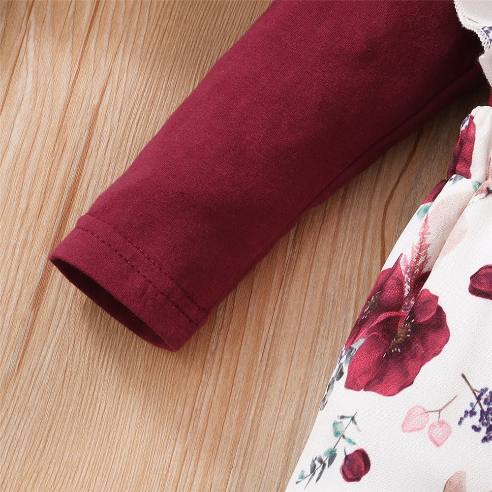 Long-sleeve Jumpsuit Floral Suspender Pants Headscarf Three-piece Set - Cindi Book