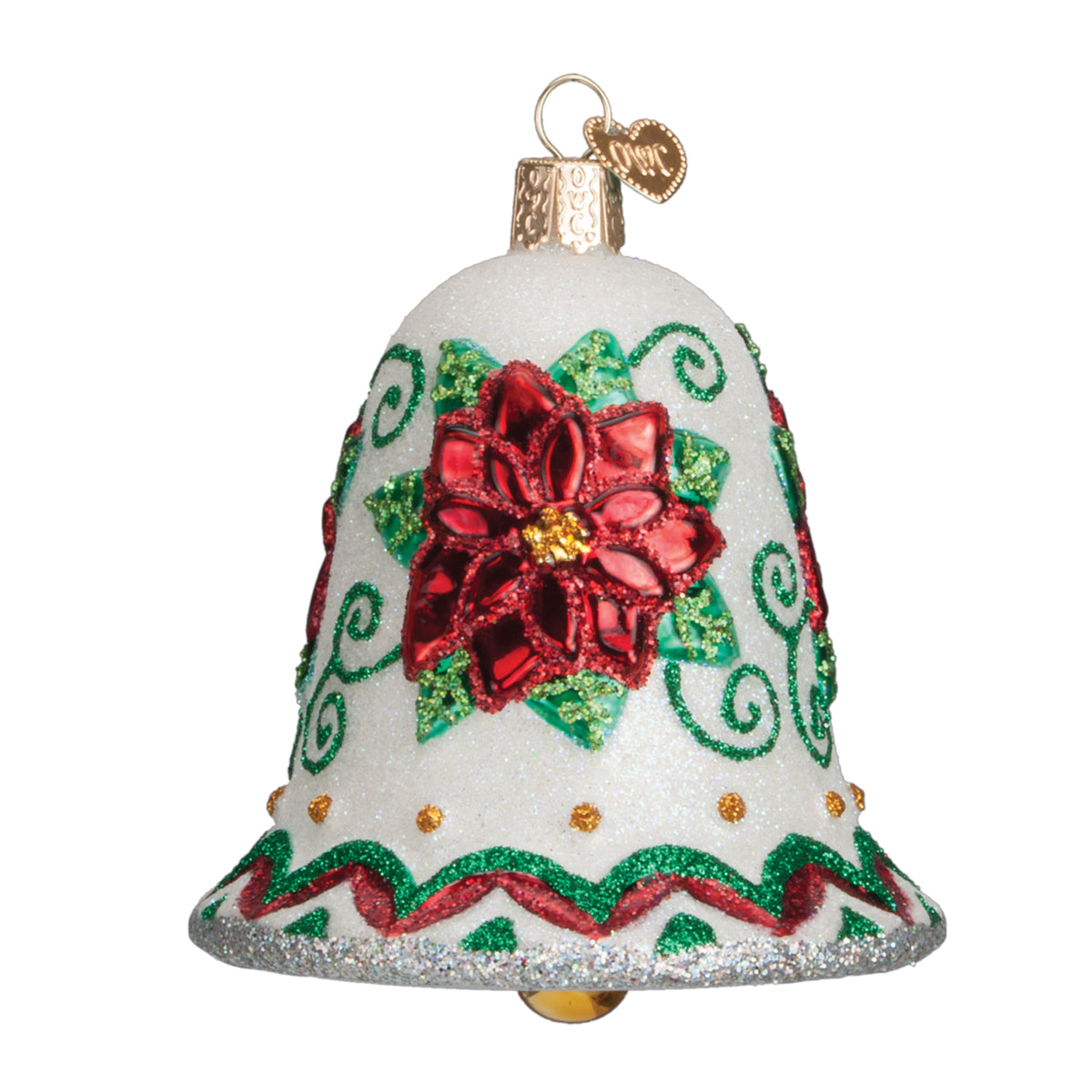 Old World Christmas Poinsettia Bell Ornament - hand-blown glass Christmas tree ornament (view 3)