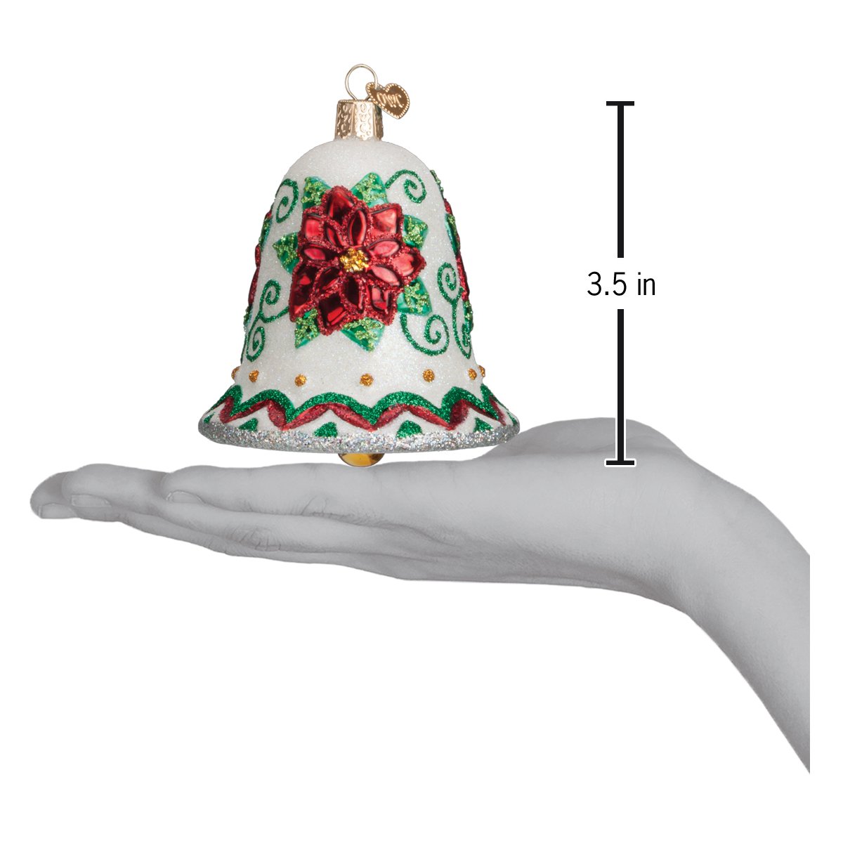 Old World Christmas Poinsettia Bell Ornament - hand-blown glass Christmas tree ornament (view 4)