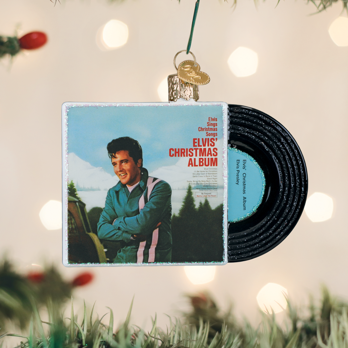 Old World Christmas Elvis' Christmas Album Ornament - hand-blown glass Christmas tree ornament