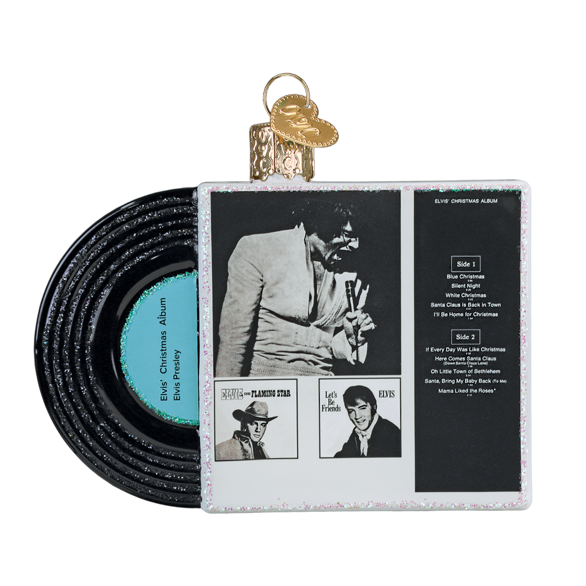 Old World Christmas Elvis' Christmas Album Ornament - hand-blown glass Christmas tree ornament (view 3)