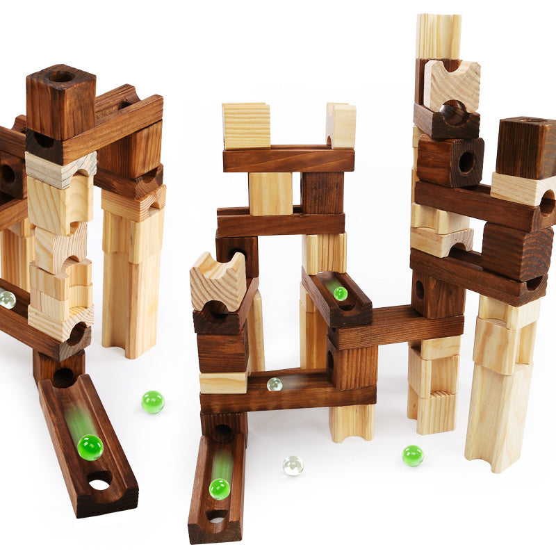 Wood Marbles Building Run Maze Ball Blocks Rollercoaster Style Construction Educational Toys For Children Kids Gifts - Cindi Book