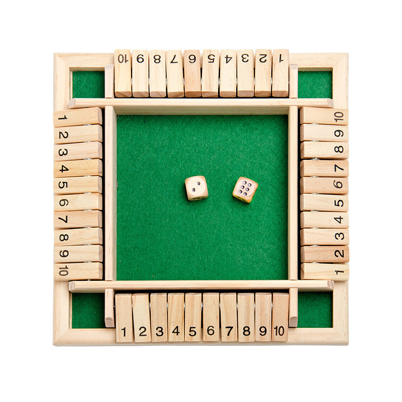 Deluxe Four Sided Shut The Box Dice Board Game 4 Sided 10 Number Wooden Flaps Dices Game Set for Pub Bar Party Supplies - Cindi Book