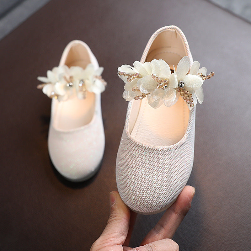 Solid Color Girl Rhinestone String Flower Small Single-layer Shoes Dancing Shoes - Cindi Book