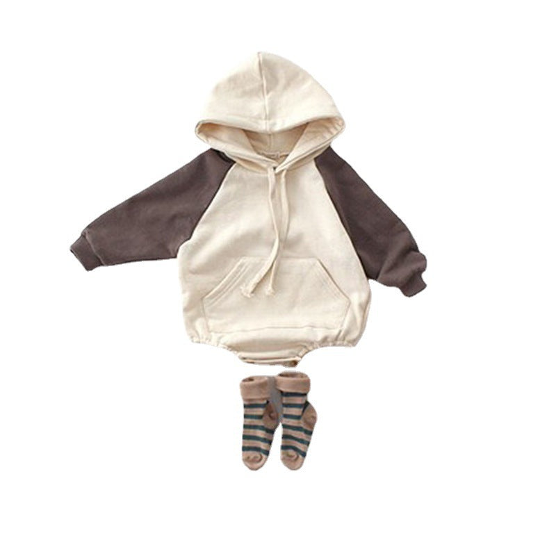 Baby Autumn Jumpsuit with Contrast Sleeves Hooded Sweater