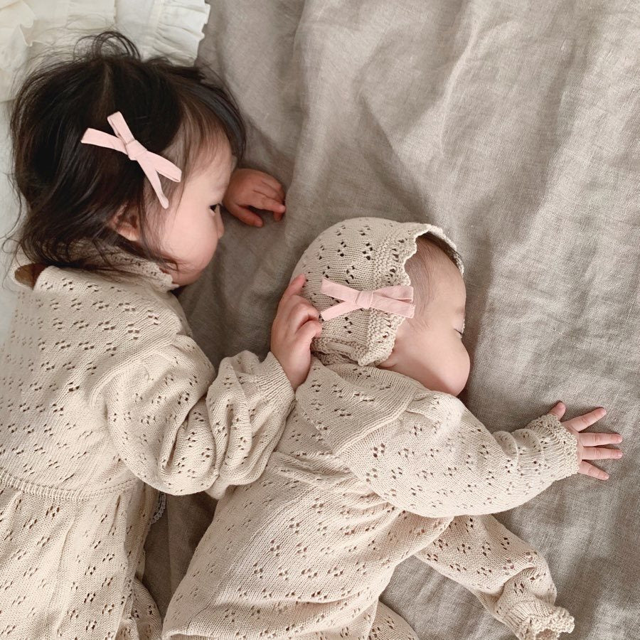 Knitted Hollow Jumpsuit Baby Girl Lace Long-sleeved Romper With Hat - Cindi Book
