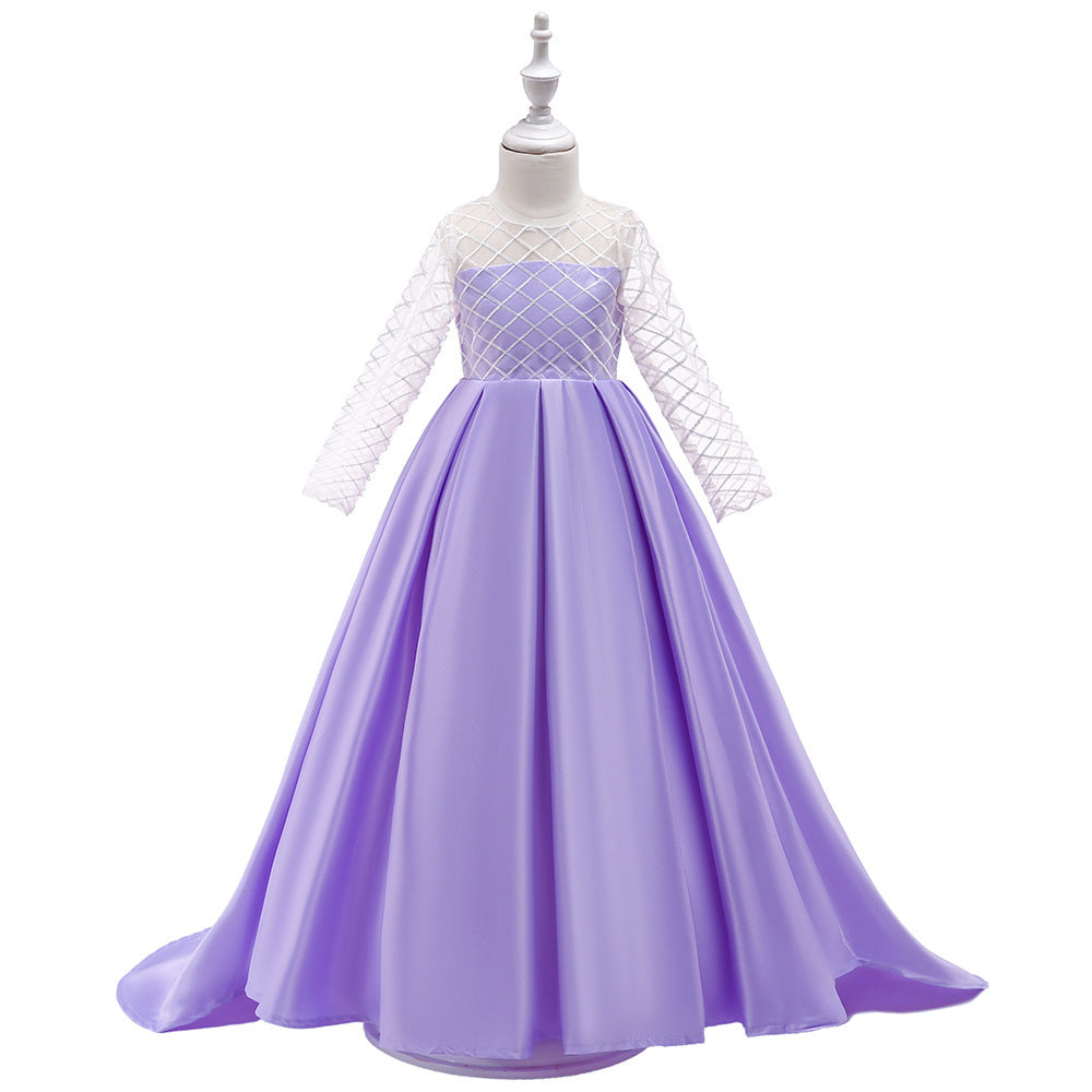 Mesh Long Sleeve Trailing Girls' Dress - Cindi Book