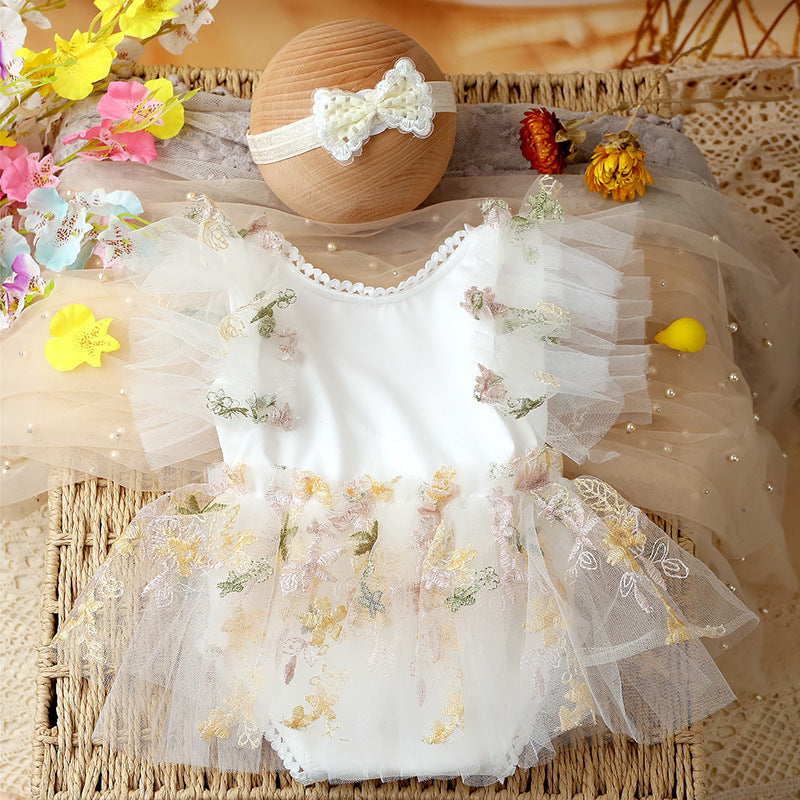 Two-piece Newborn Embroidery Floral Lace Mesh Jumpsuit - Cindi Book