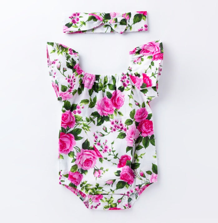 Children's wear, baby, cotton, baby, baby print, small flying sleeves, romper - Cindi Book