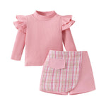 Trendy Style Girls' Skirt Set Solid Color Striped Long Sleeve Classic Style Culottes Two-piece Set - Cindi Book