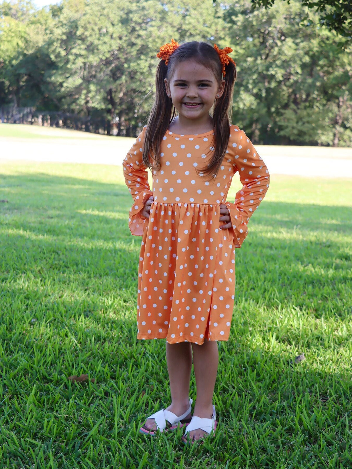 Rylee Faith Designs - Thanksgiving Day Fall Girls Set Of 2 Pcs In One Package Pumpkin Print Dress - alternate view 3