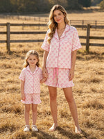 Rylee Faith Designs - Mommy & Me Pink Bow Print Ruffle Pajama Set