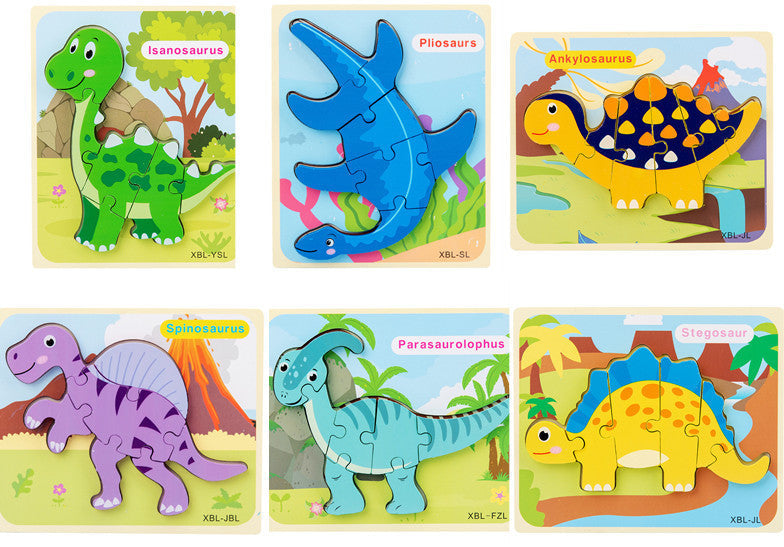 Baby Wooden Cartoon Dinosaur 3D Puzzle Jigsaw for Kids Montessori Early Learning Educational Puzzle Toys - Cindi Book