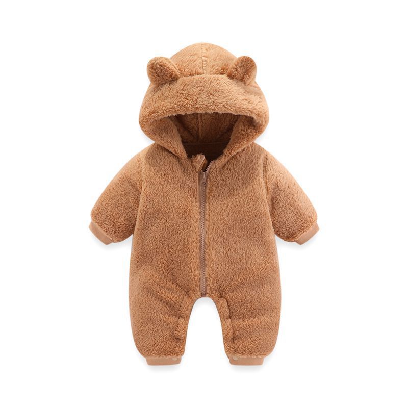 Coral Fleece Autumn And Winter Thin Bodysuit Newborn Thermal Zipper Onesie Baby Rompers Jumpsuit - Cindi Book