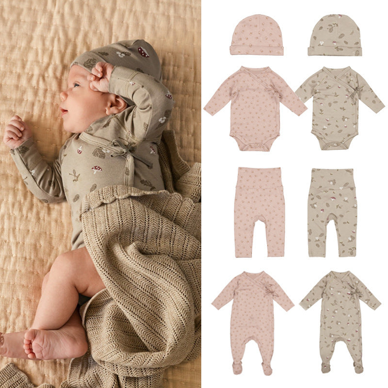 Baby Rompers Cotton Printed Long Climbing Romper Set