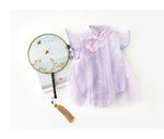 Baby Girl's Antique Style Buckle Mesh Feather Triangle Rompers Infant Onesie Dress - Cindi Book